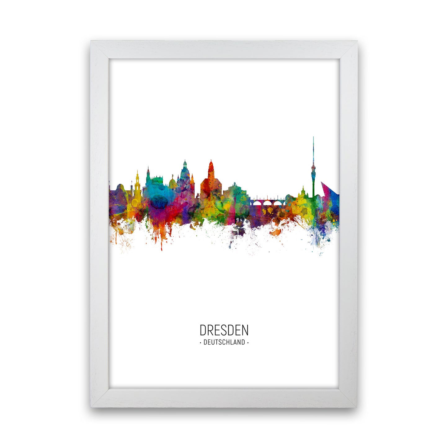 Dresden Germany Skyline Portrait Art Print by Michael Tompsett White Grain