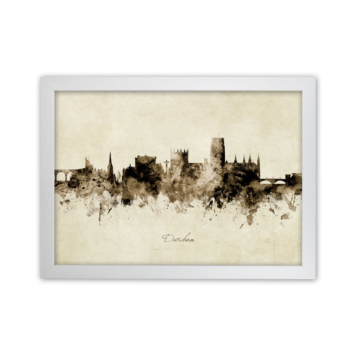 Durham England Skyline Vintage Art Print by Michael Tompsett White Grain