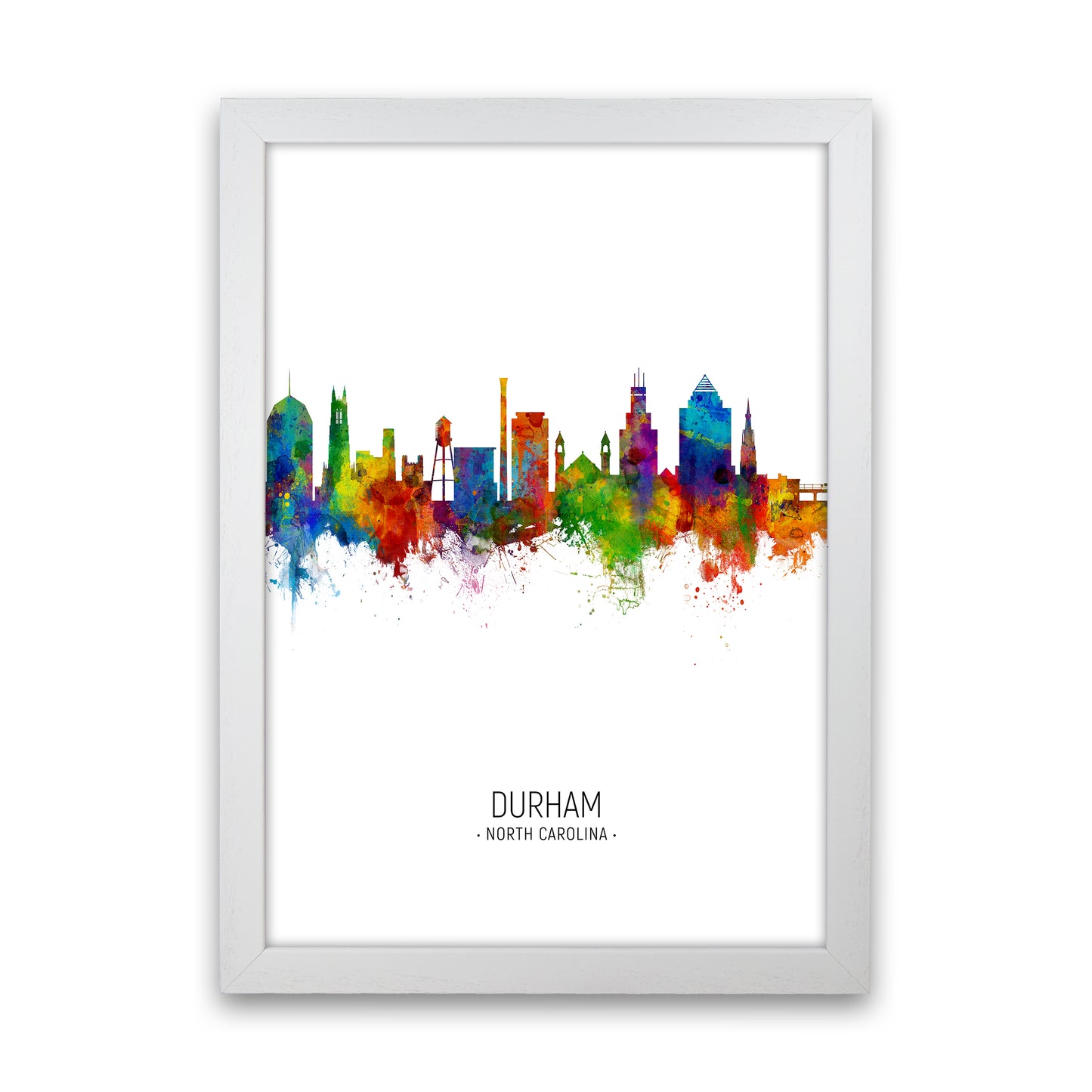 Durham North Carolina Skyline Portrait Art Print by Michael Tompsett White Grain