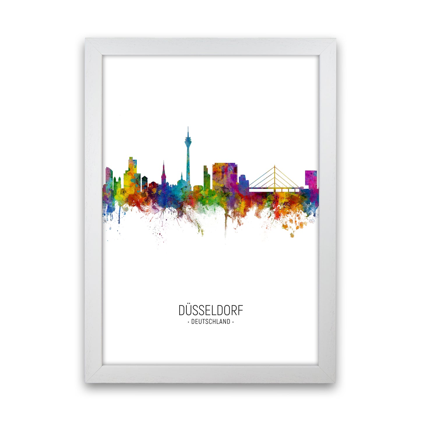 Dusseldorf Germany Skyline Portrait Art Print by Michael Tompsett White Grain