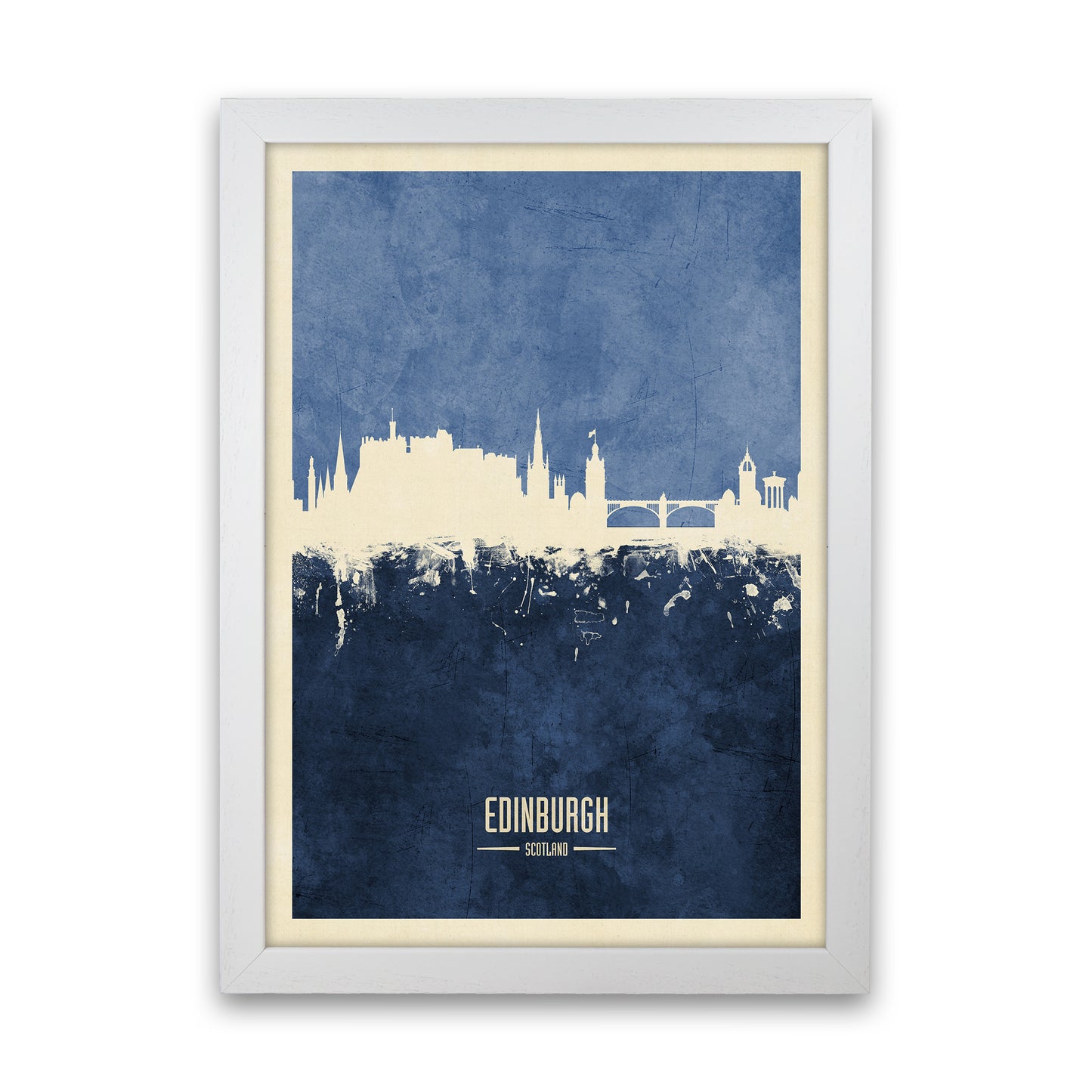 Edinburgh Scotland Skyline Portrait Navy Art Print by Michael Tompsett White Grain