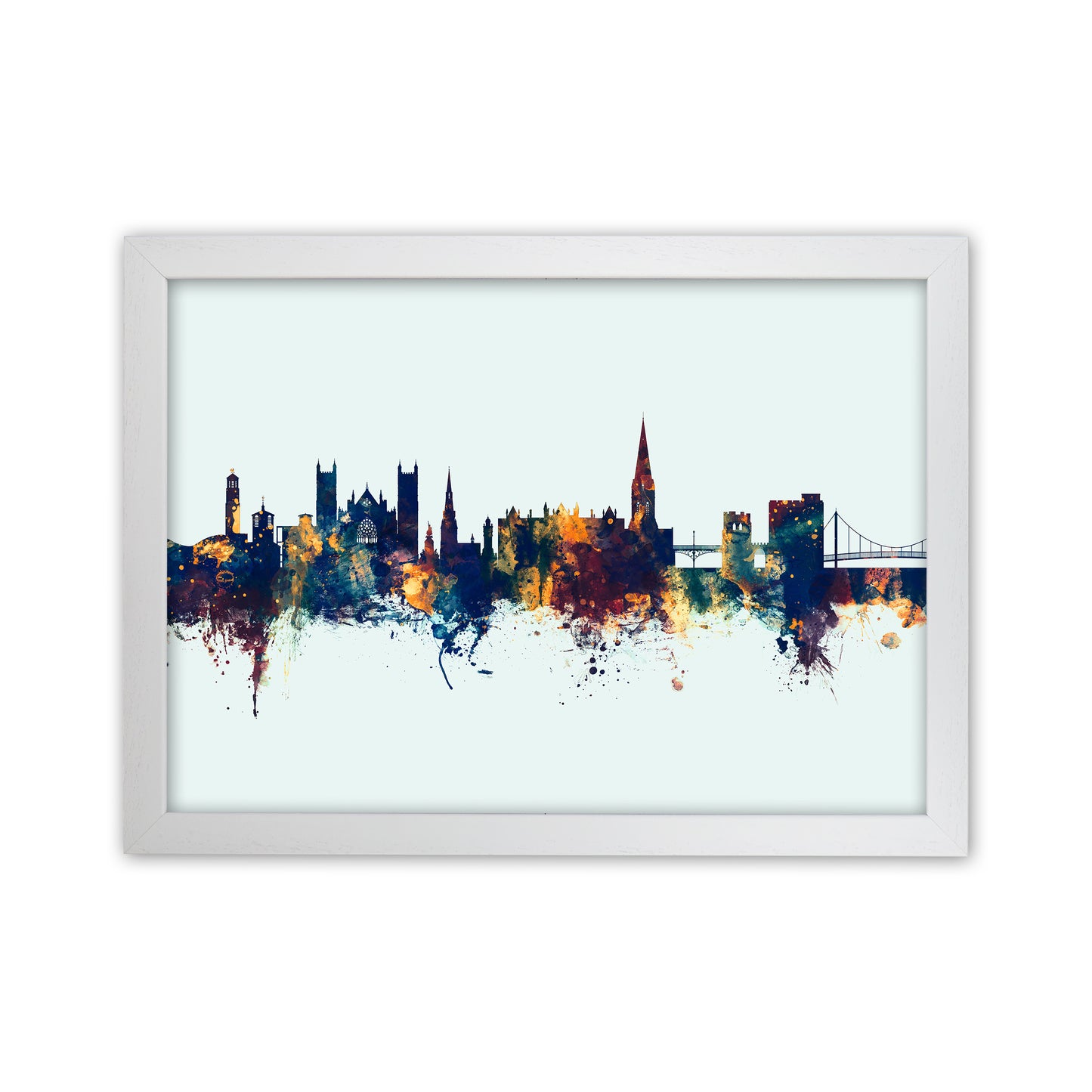 Exeter England Skyline Blue Orange Art Print by Michael Tompsett White Grain