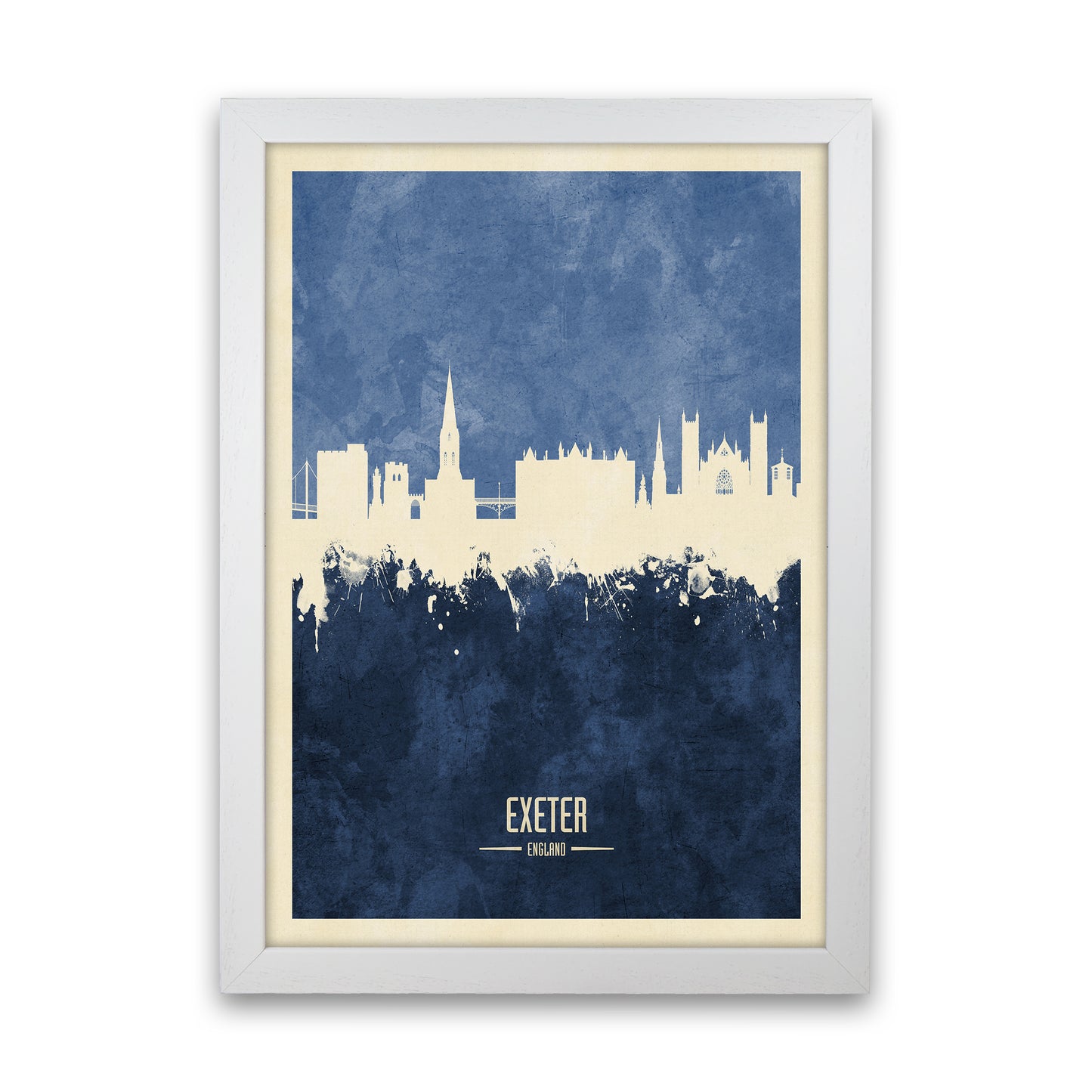 Exeter England Skyline Portrait Navy Art Print by Michael Tompsett White Grain