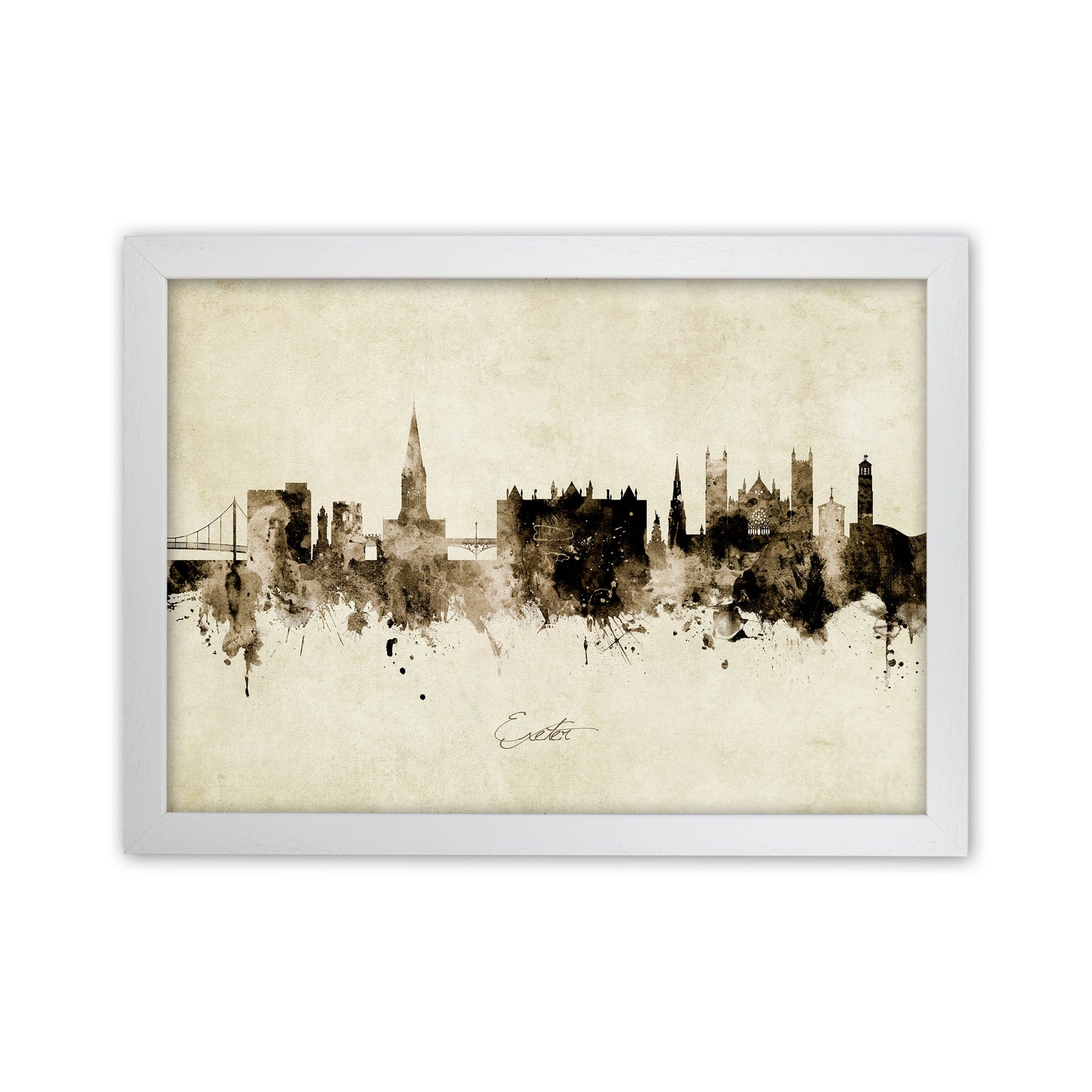Exeter England Skyline Vintage Art Print by Michael Tompsett White Grain