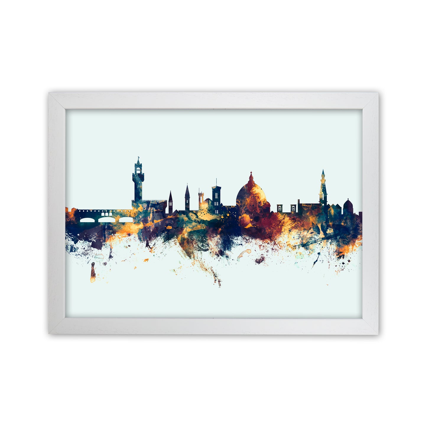 Florence Italy Skyline Blue Orange Art Print by Michael Tompsett White Grain