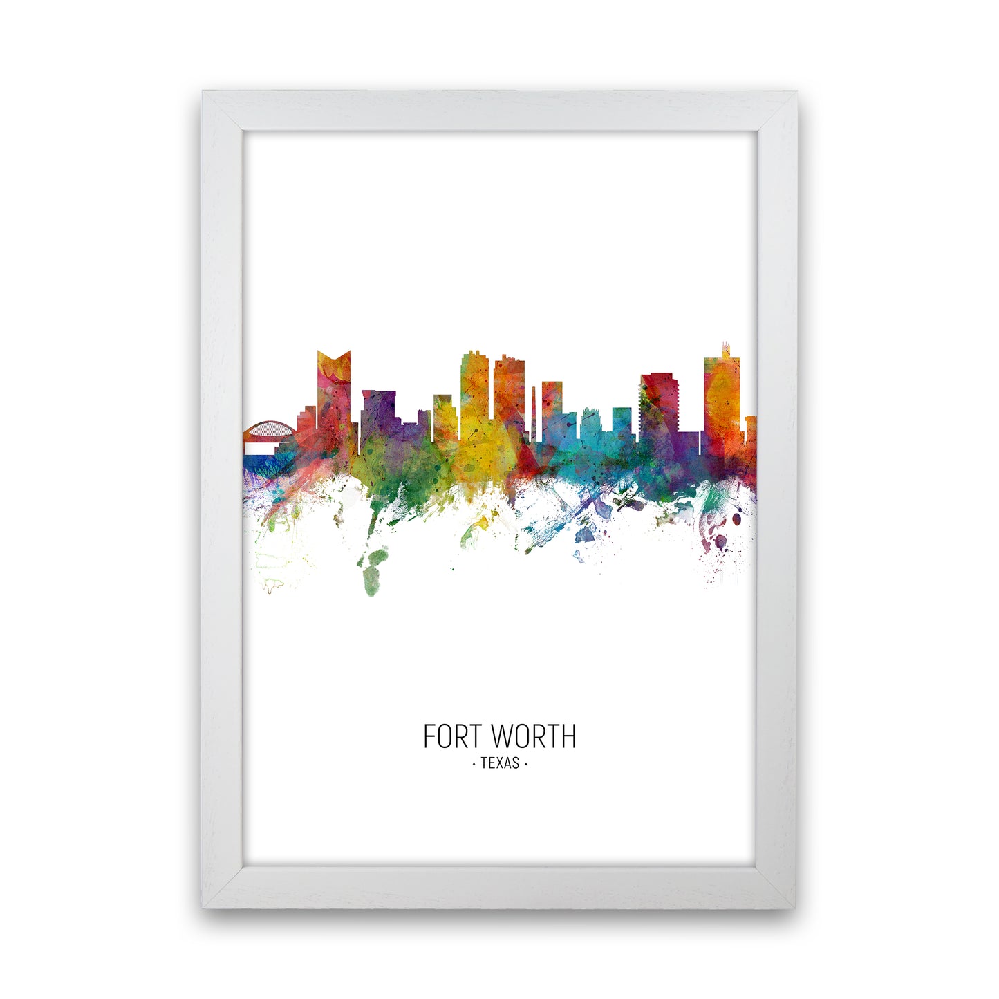 Fort Worth Texas Skyline Portrait Art Print by Michael Tompsett White Grain