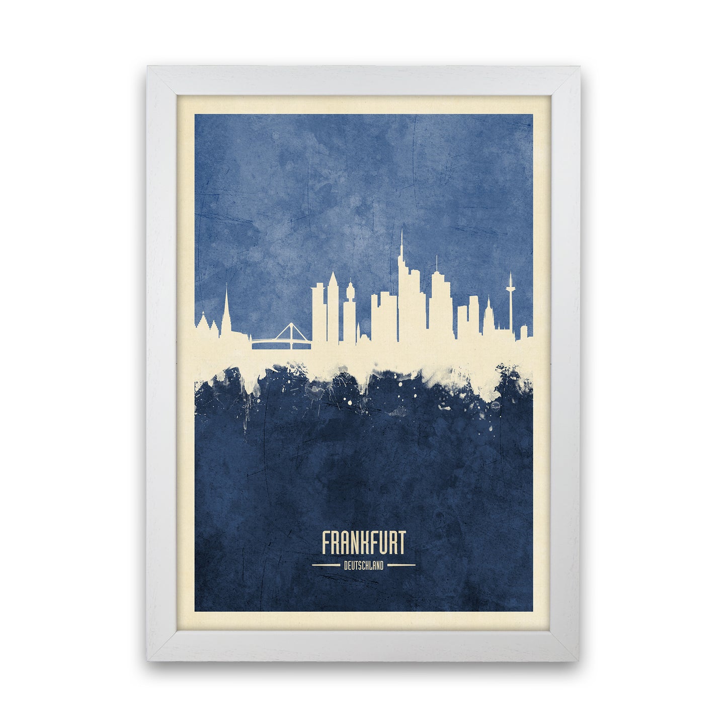 Frankfurt Germany Skyline Portrait Navy Art Print by Michael Tompsett White Grain
