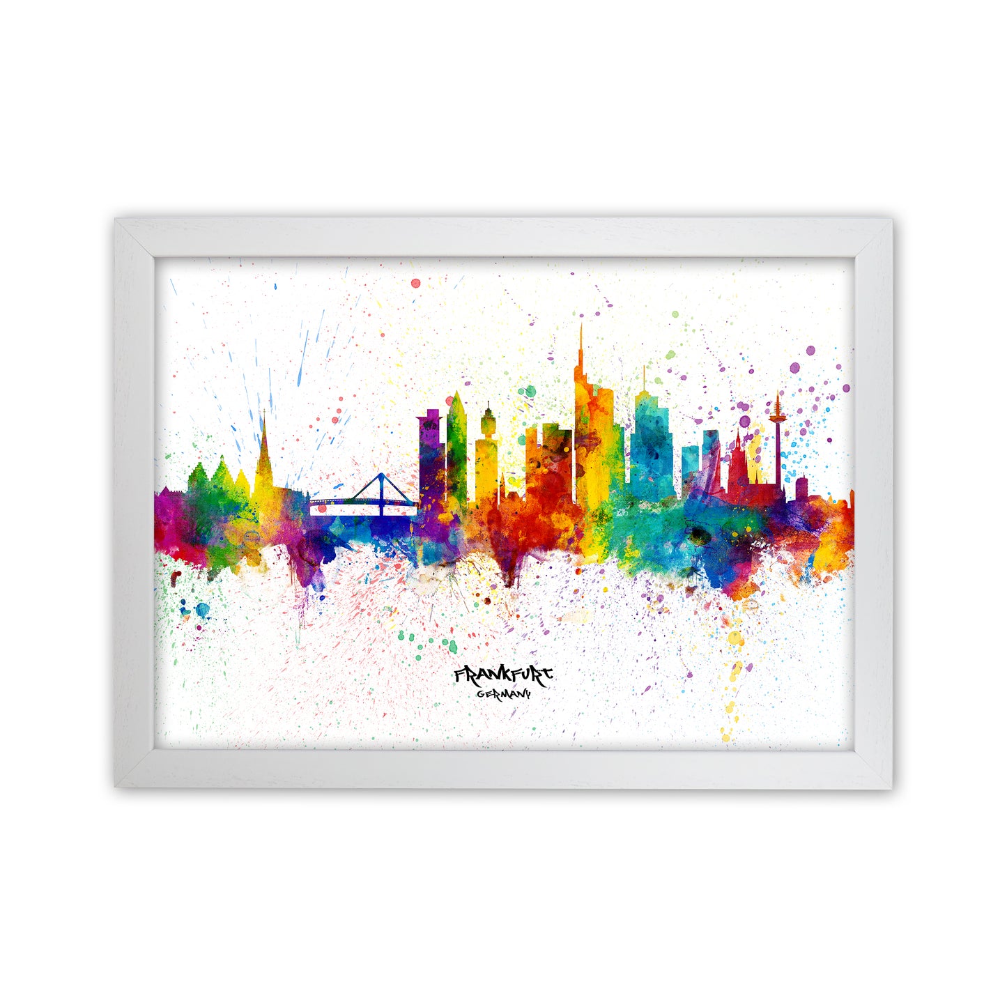 Frankfurt Germany Skyline Splash Art Print by Michael Tompsett White Grain