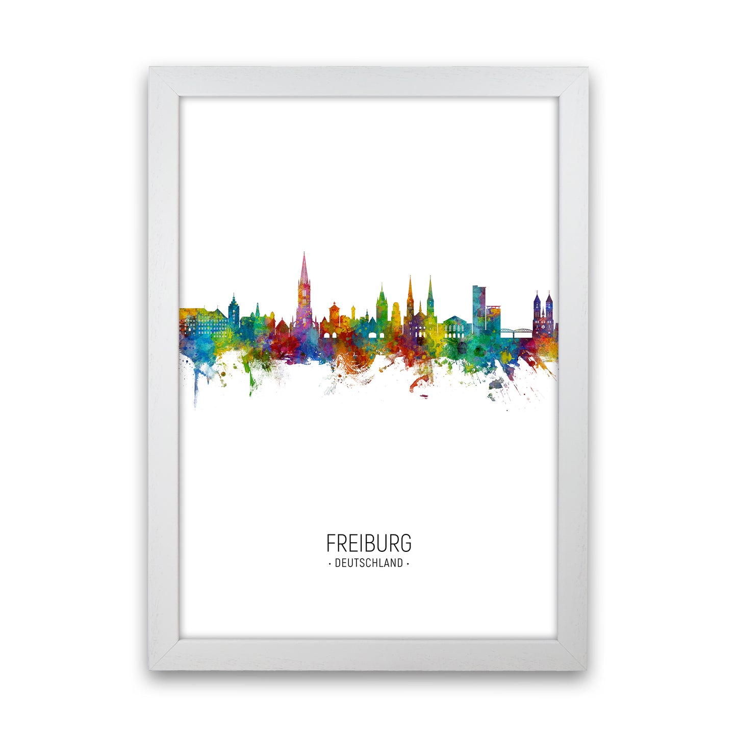 Freiburg Deutschland Skyline Portrait Art Print by Michael Tompsett White Grain
