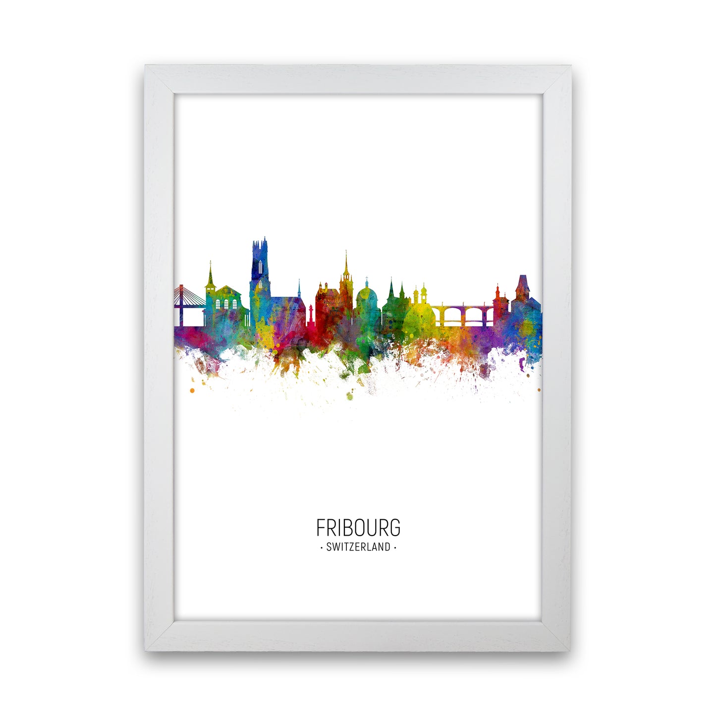 Fribourg Switzerland Skyline Portrait Art Print by Michael Tompsett White Grain