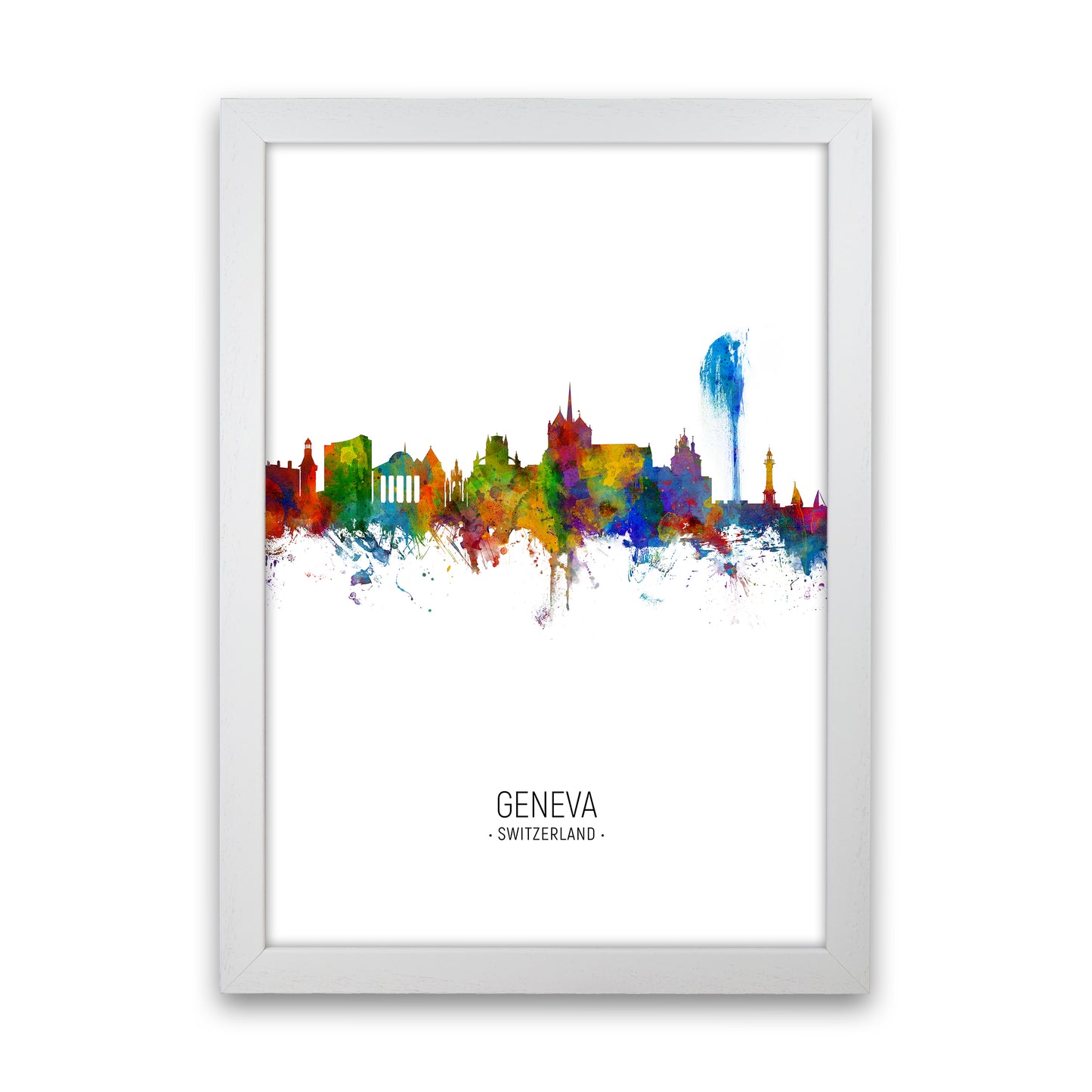 Geneva Switzerland Skyline Portrait Art Print by Michael Tompsett White Grain