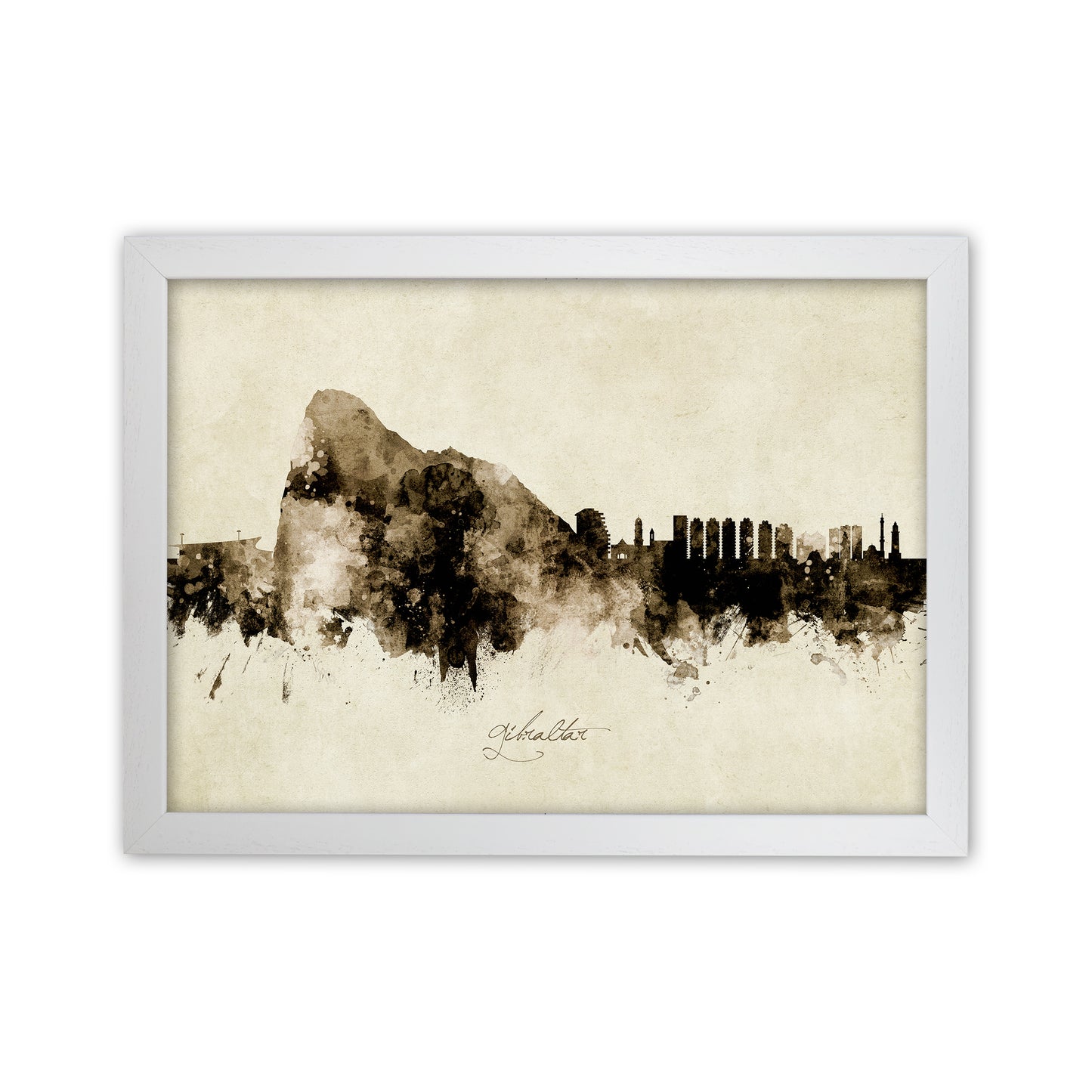 Gibraltar Skyline Vintage Art Print by Michael Tompsett White Grain