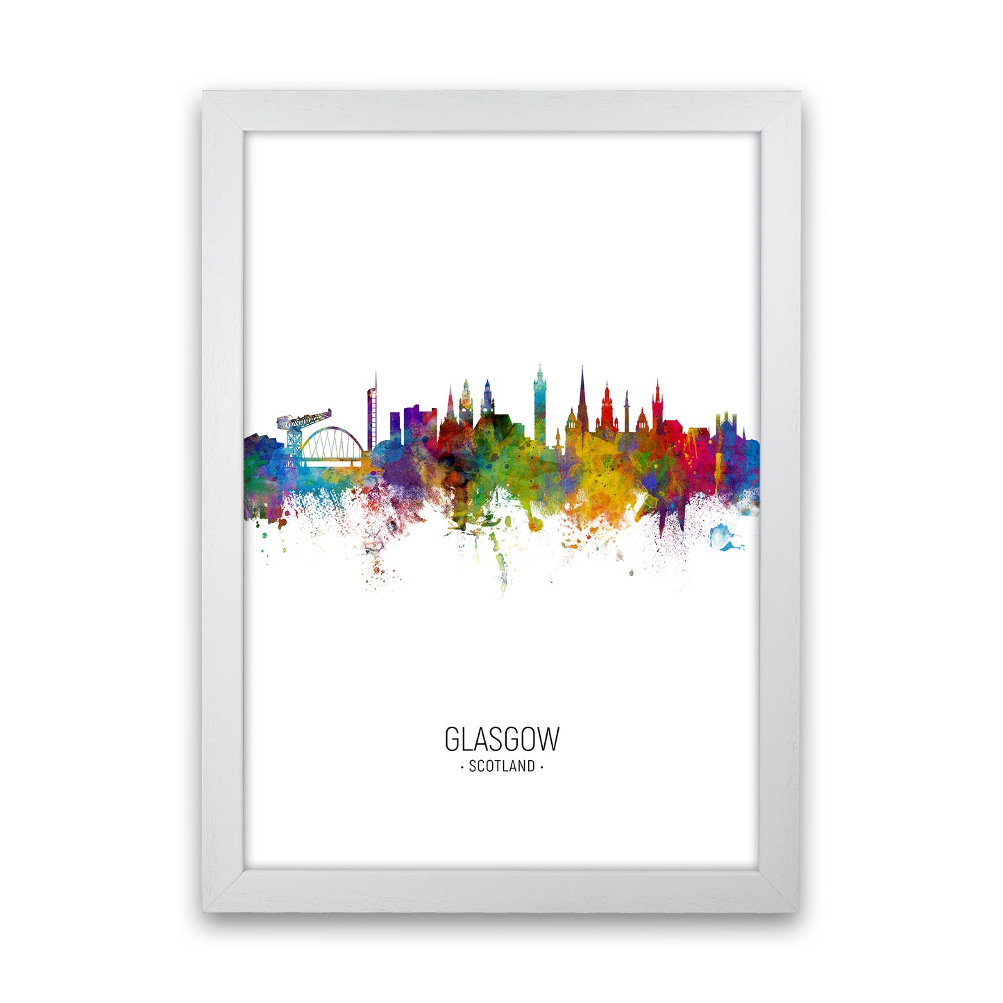 Glasgow Scotland Skyline Portrait Art Print by Michael Tompsett White Grain