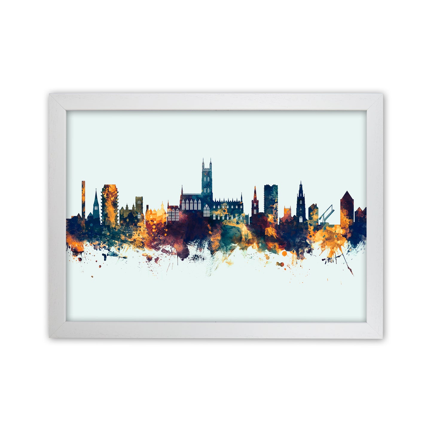 Gloucester England Skyline Blue Orange Art Print by Michael Tompsett White Grain