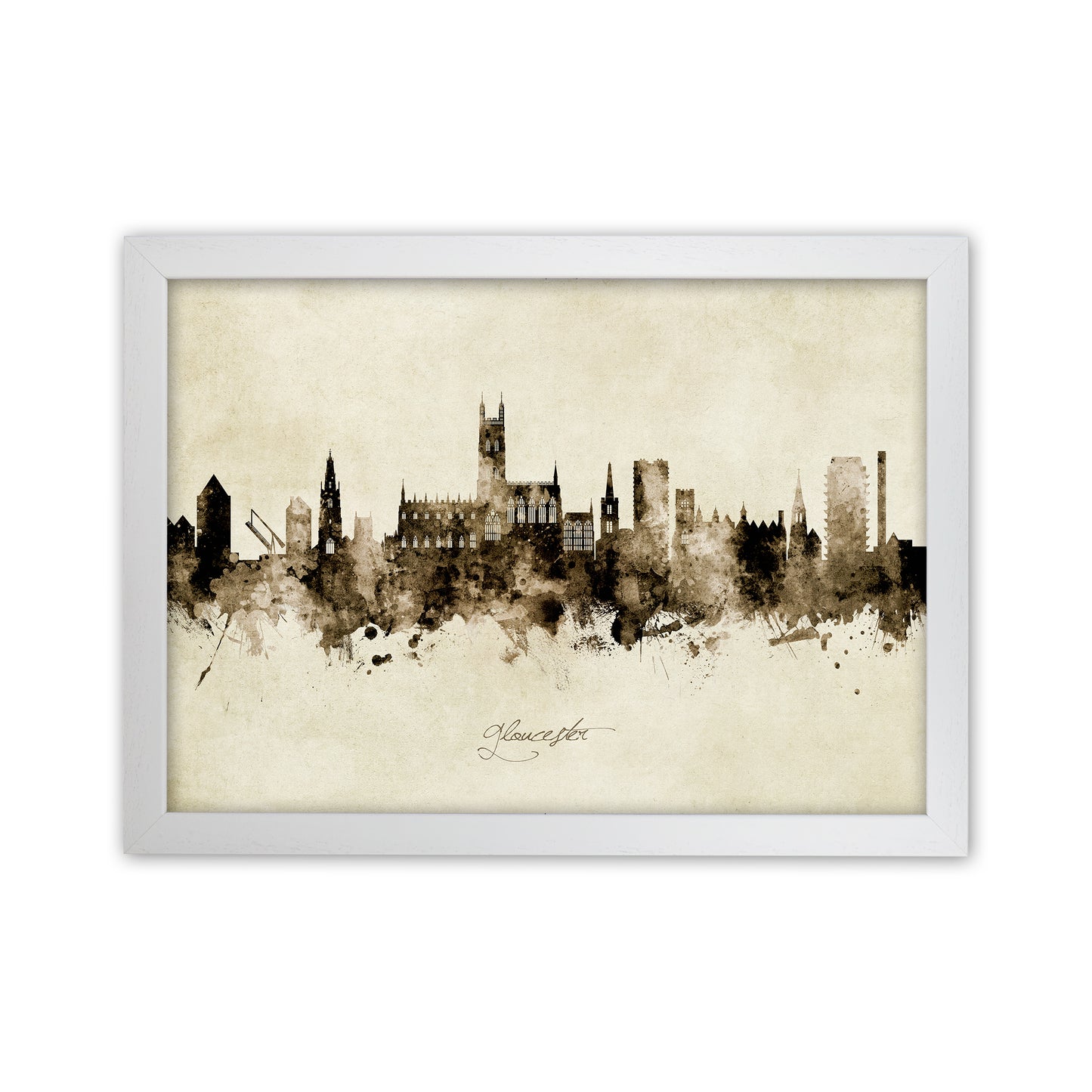 Gloucester England Skyline Vintage Art Print by Michael Tompsett White Grain