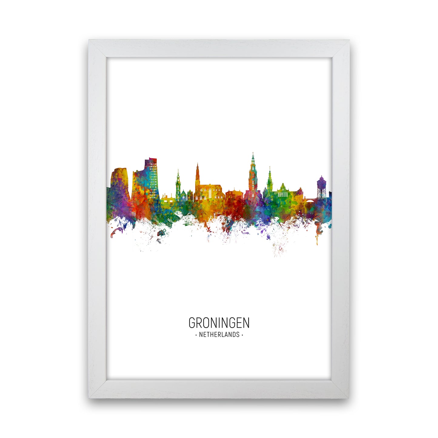 Groningen Netherlands Skyline Portrait Art Print by Michael Tompsett White Grain