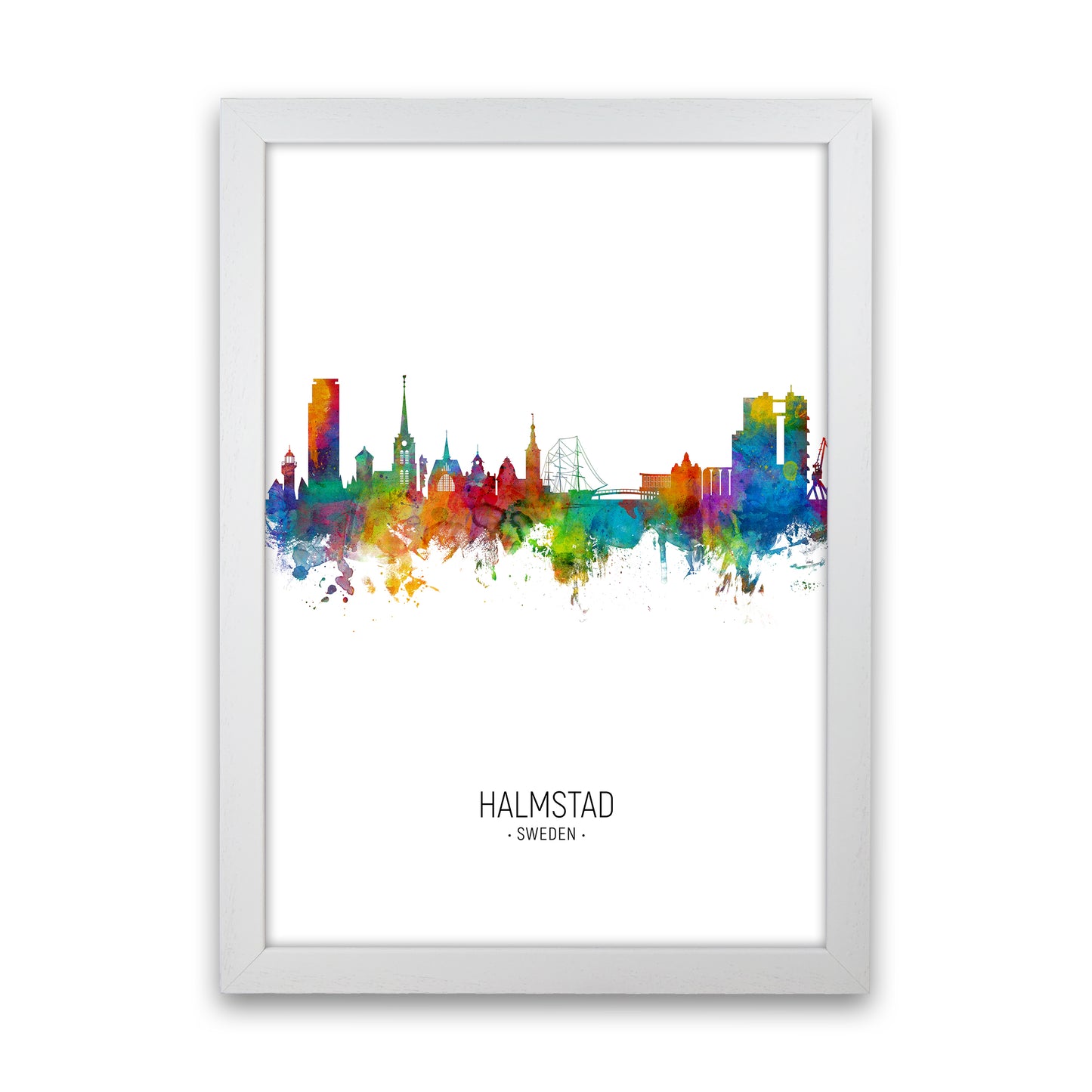 Halmstad Sweden Skyline Portrait Art Print by Michael Tompsett White Grain