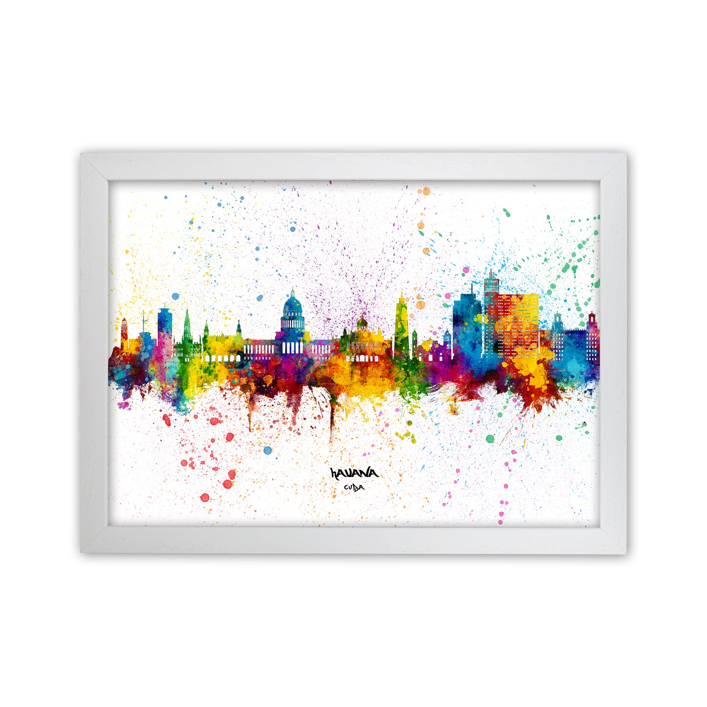 Havana Cuba Skyline Splash Art Print by Michael Tompsett White Grain