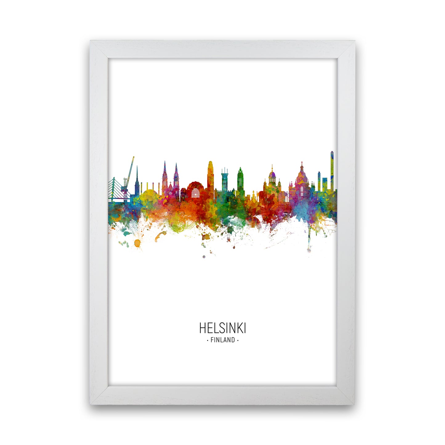 Helsinki Finland Skyline Portrait Art Print by Michael Tompsett White Grain