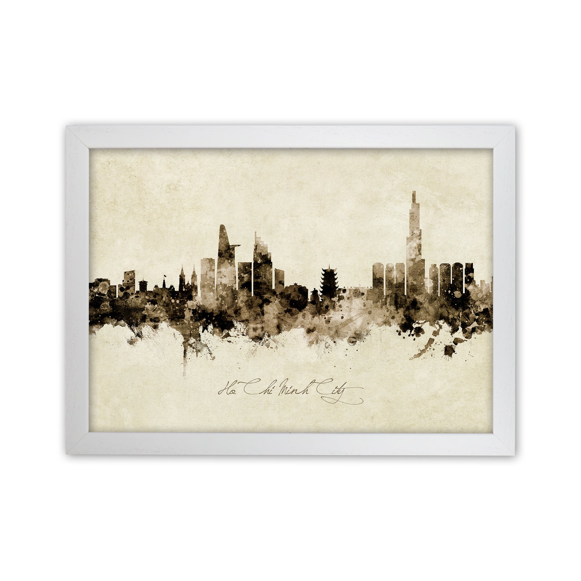 Ho Chi Minh City Vietnam Skyline Vintage Art Print by Michael Tompsett White Grain