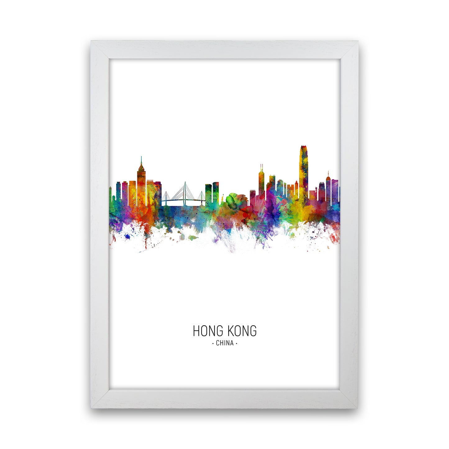 Hong Kong China Skyline Portrait Art Print by Michael Tompsett White Grain