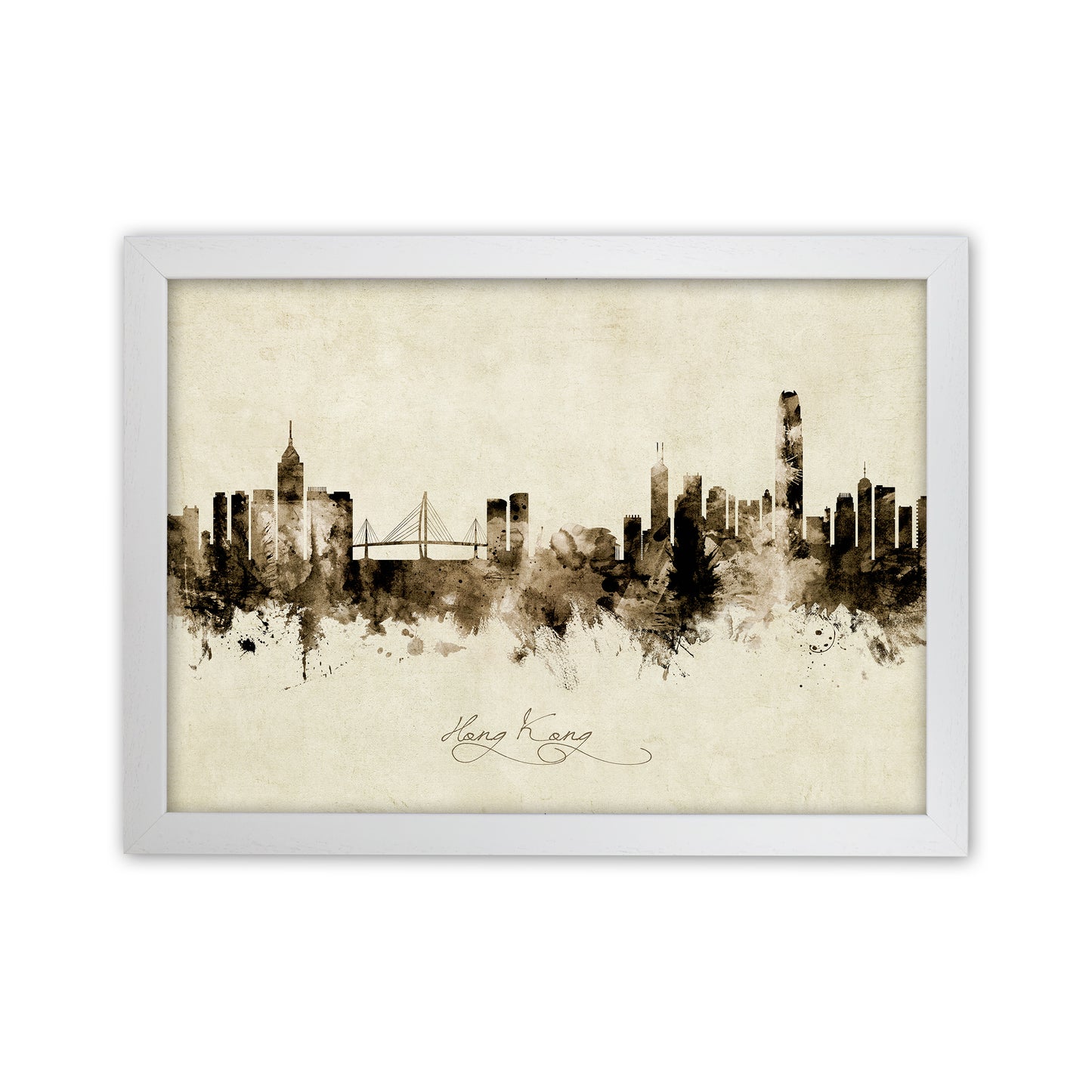 Hong Kong China Skyline Vintage Art Print by Michael Tompsett White Grain