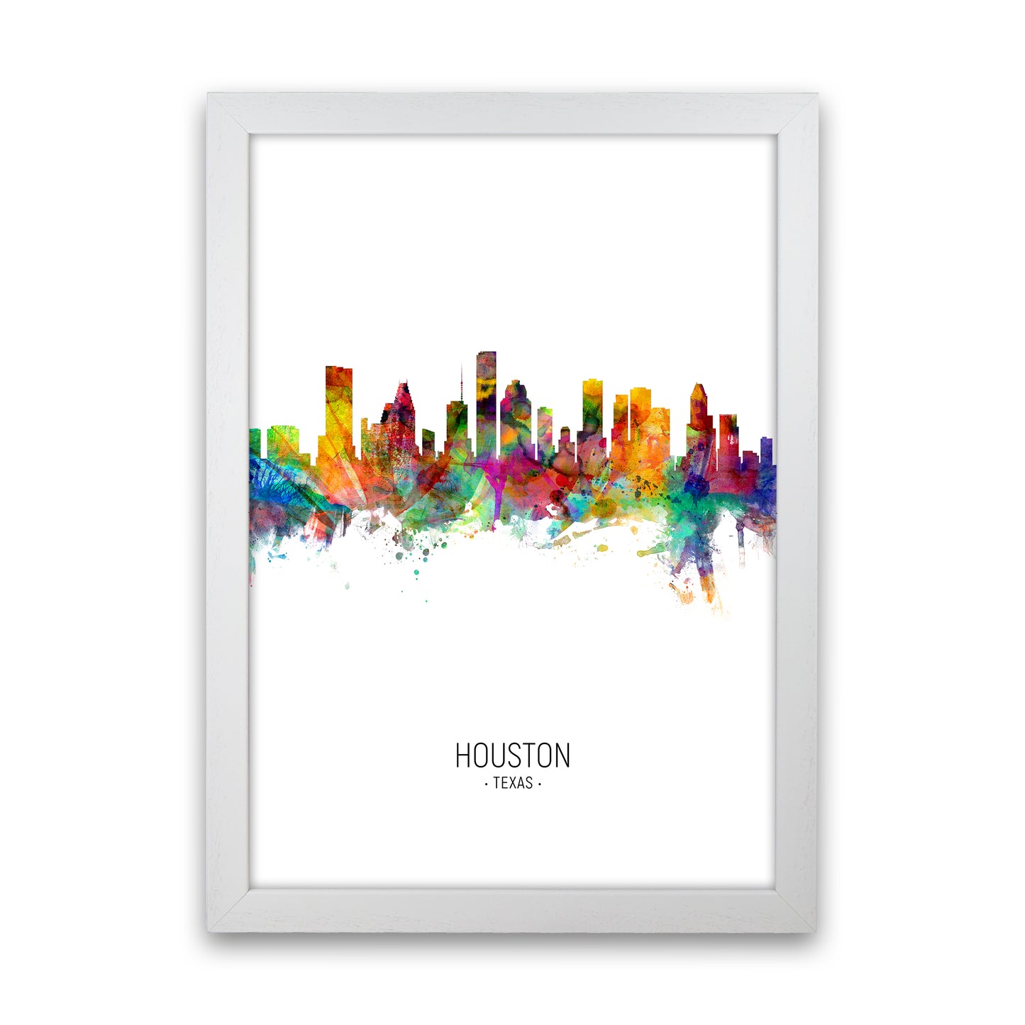 Houston Texas Skyline Portrait Art Print by Michael Tompsett White Grain