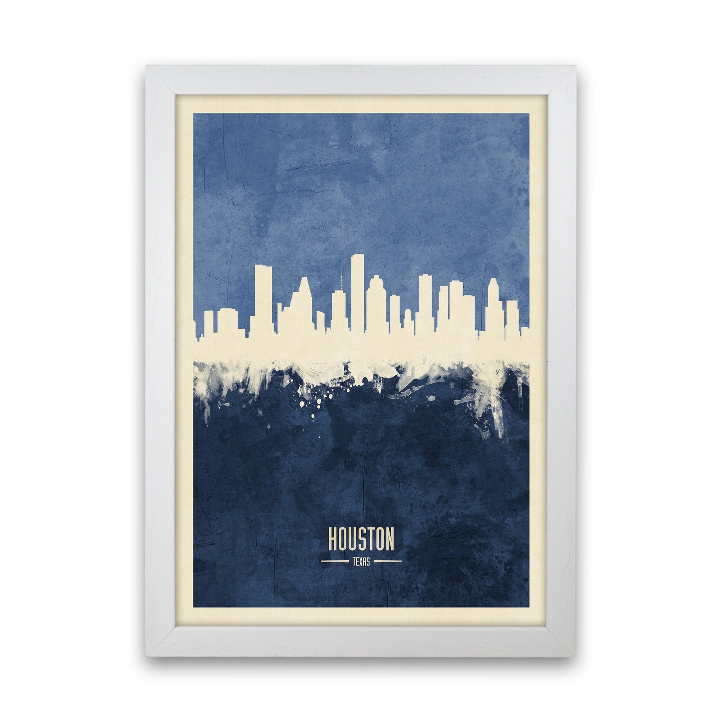 Houston Texas Skyline Portrait Navy Art Print by Michael Tompsett White Grain