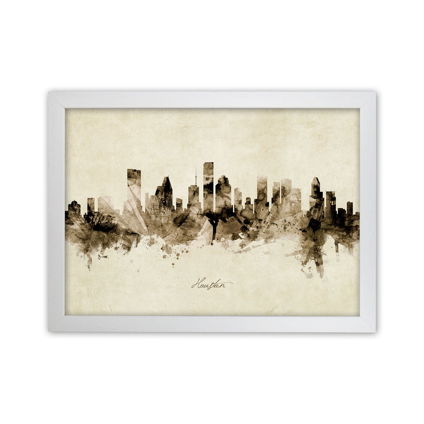 Houston Texas Skyline Vintage Art Print by Michael Tompsett White Grain