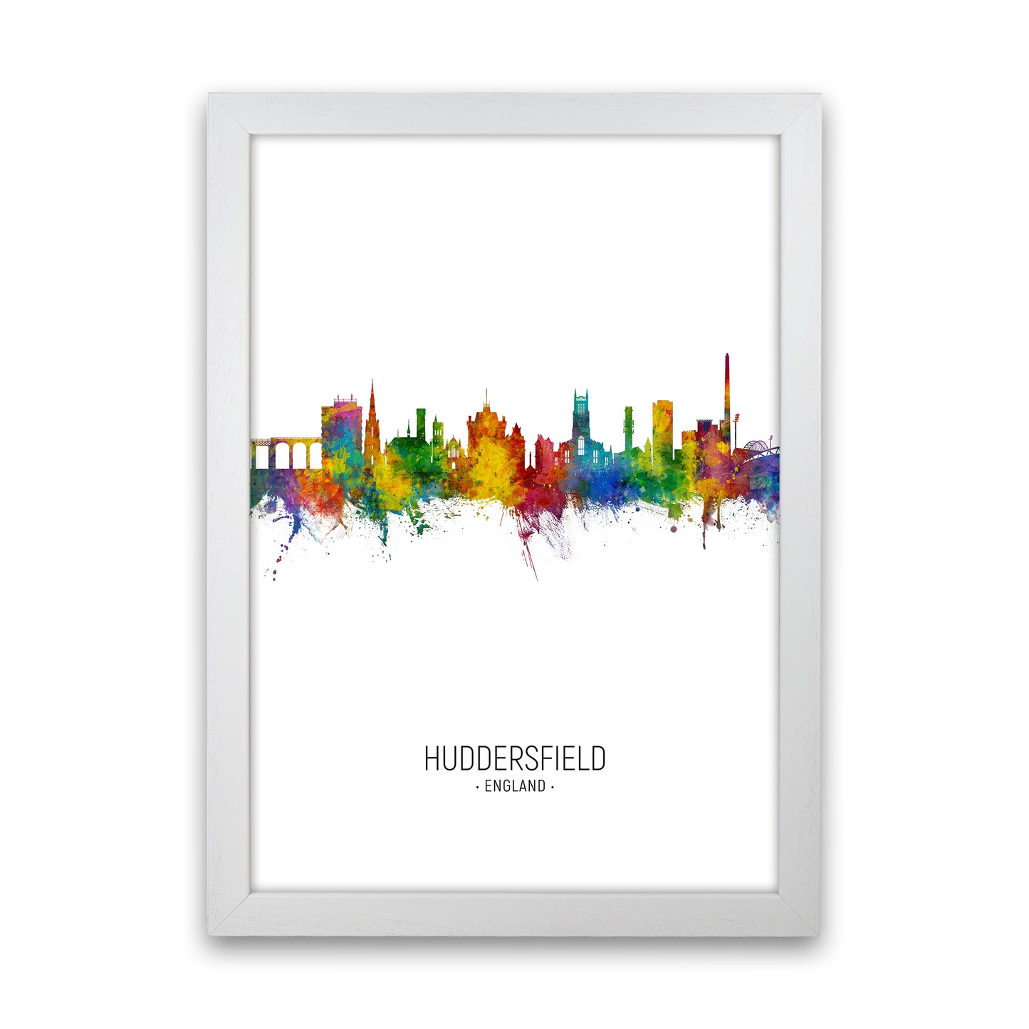 Huddersfield England Skyline Portrait Art Print by Michael Tompsett White Grain