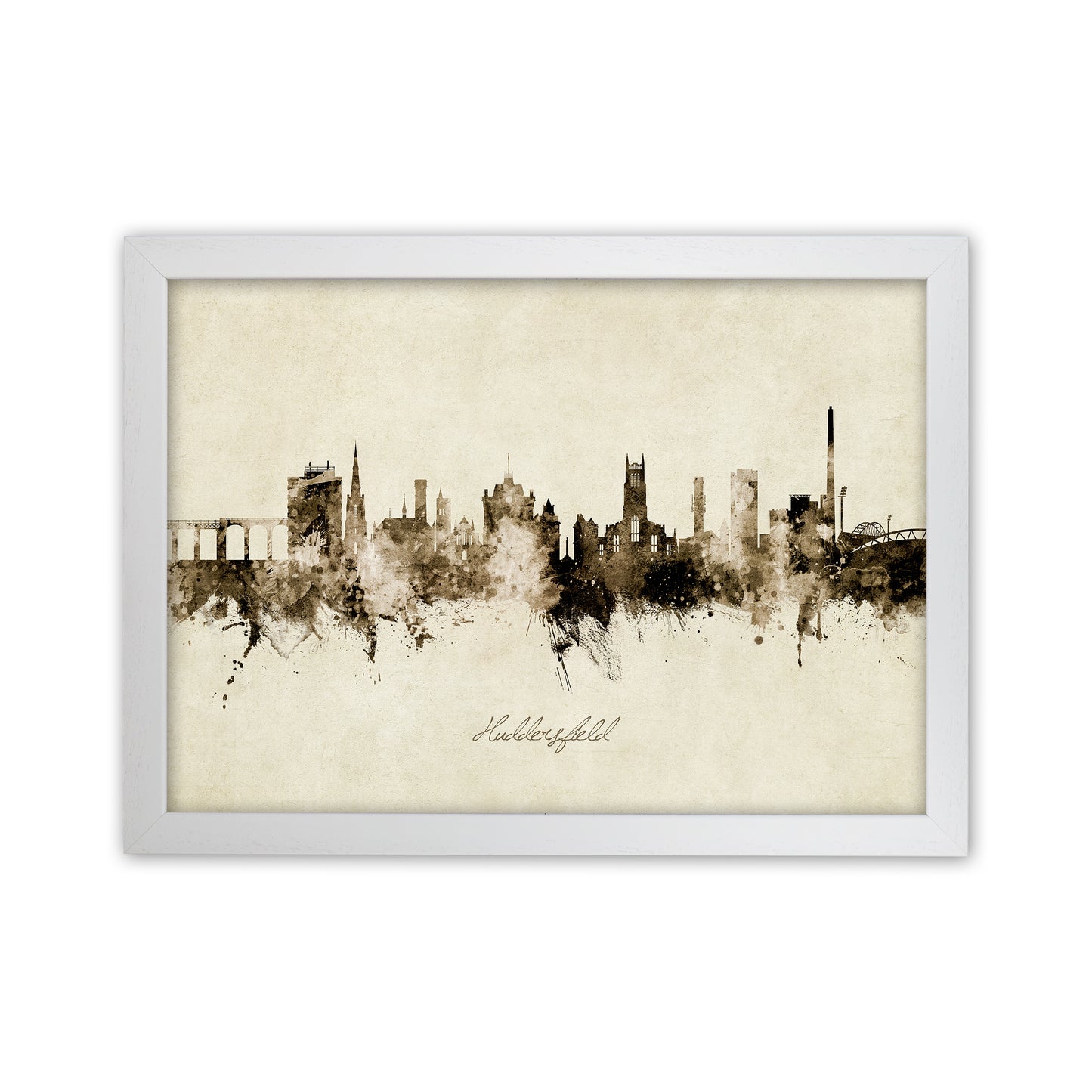Huddersfield England Skyline Vintage Art Print by Michael Tompsett White Grain