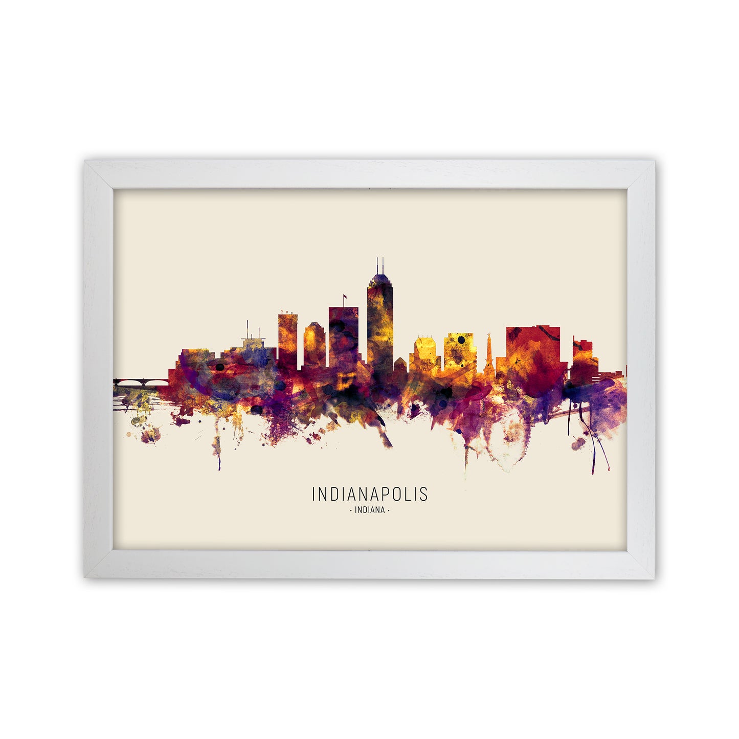 Indianapolis Indiana Skyline Autumn City Name Art Print by Michael Tompsett White Grain