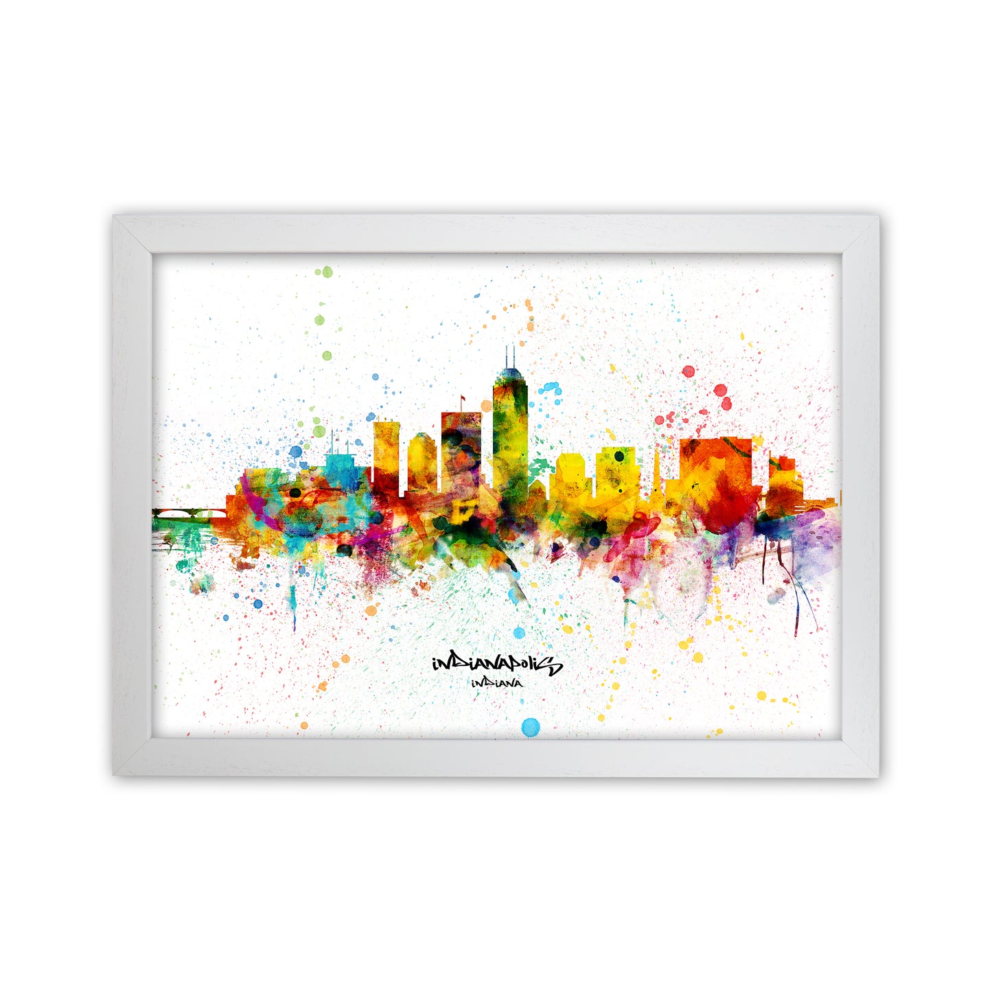 Indianapolis Indiana Skyline Splash Art Print by Michael Tompsett White Grain