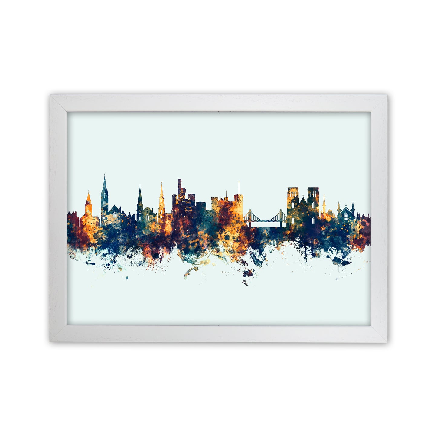 Inverness Scotland Skyline Blue Orange Art Print by Michael Tompsett White Grain