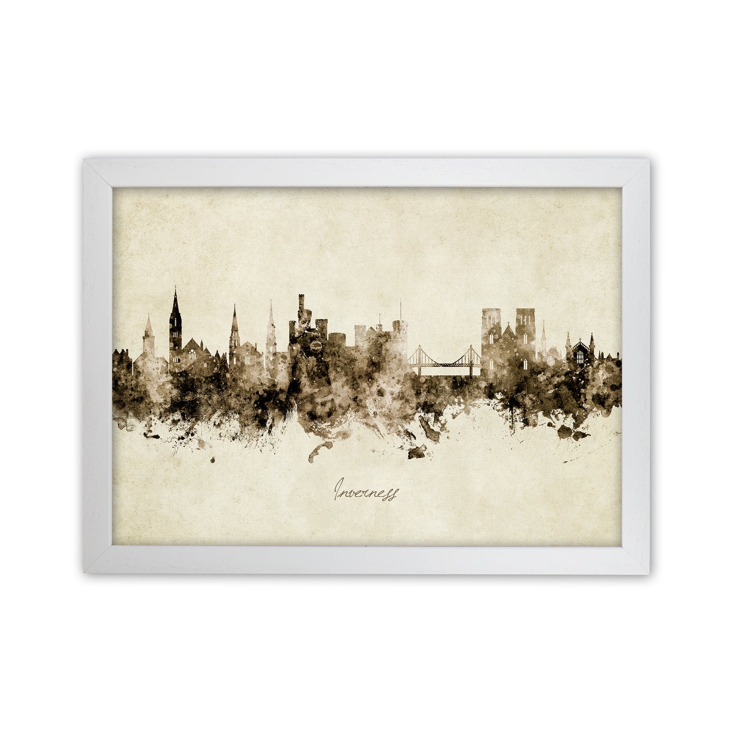 Inverness Scotland Skyline Vintage Art Print by Michael Tompsett White Grain