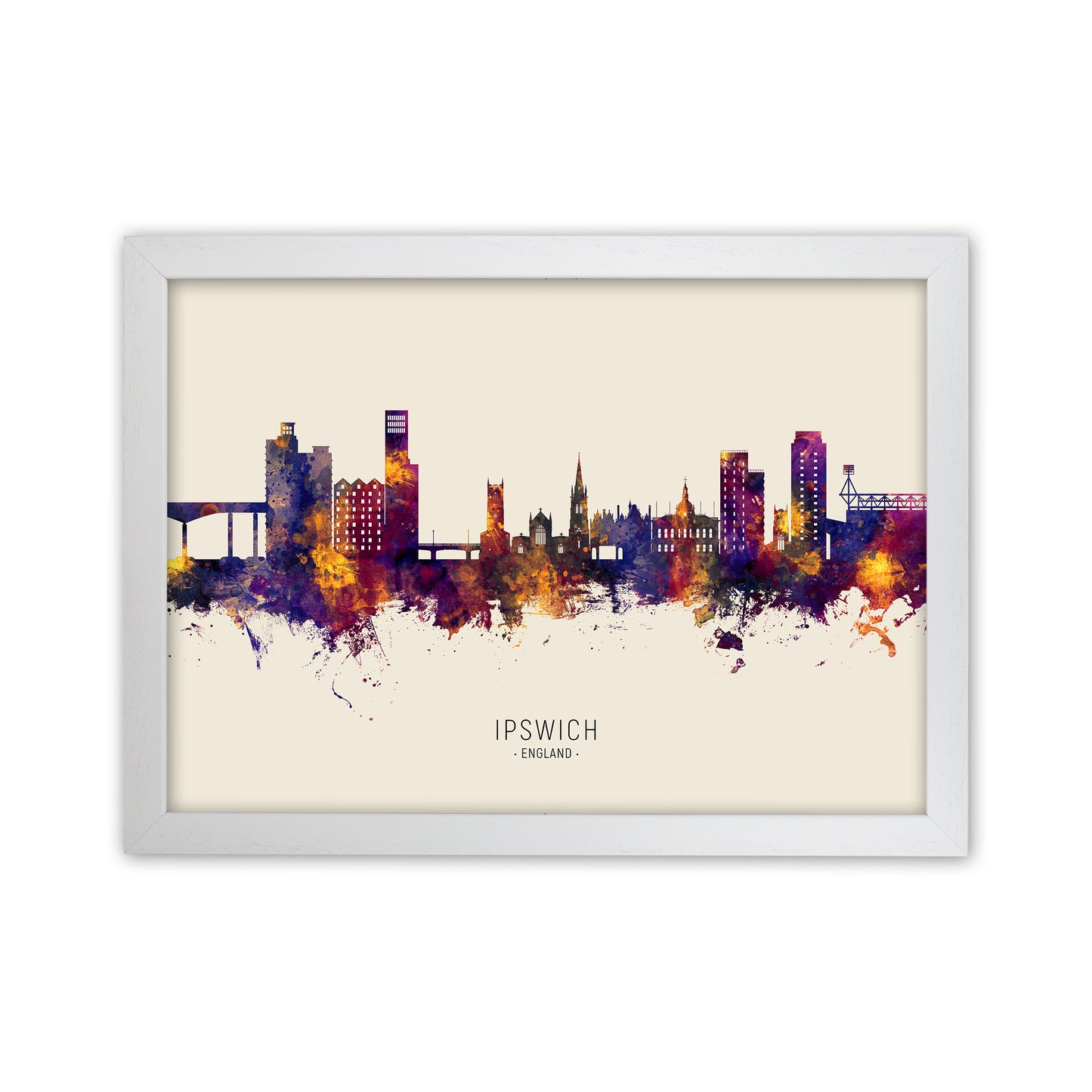 Ipswich England Skyline Autumn City Name Art Print by Michael Tompsett White Grain