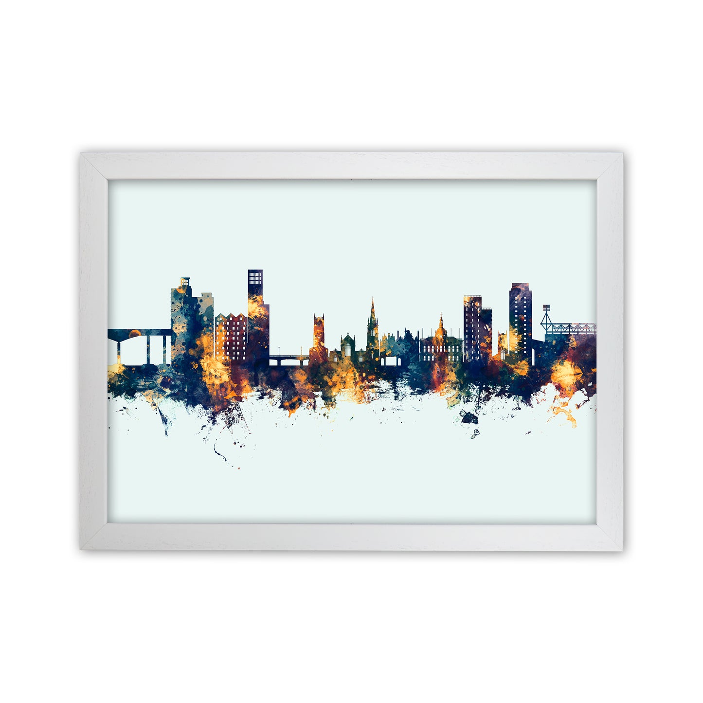 Ipswich England Skyline Blue Orange Art Print by Michael Tompsett White Grain