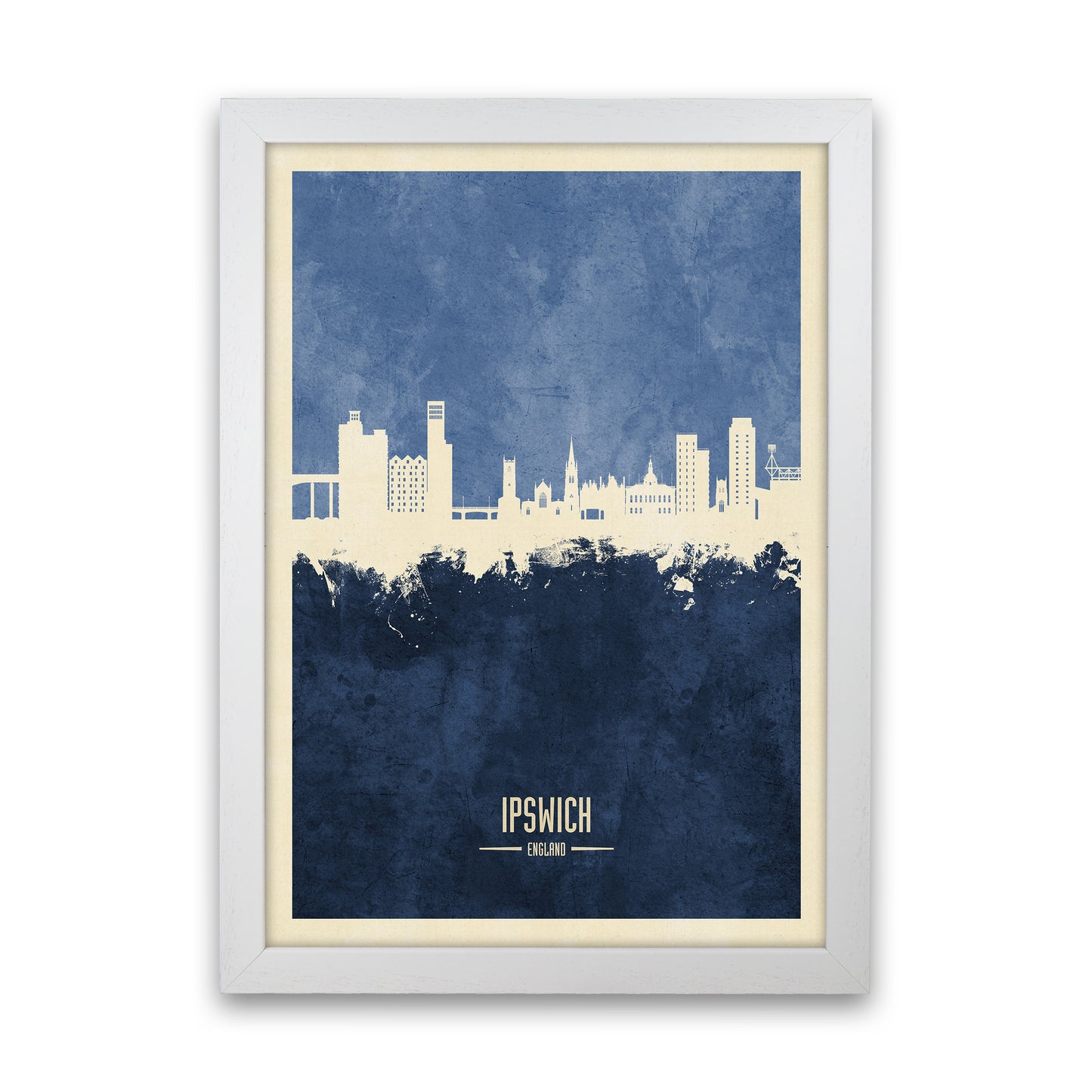 Ipswich England Skyline Portrait Navy Art Print by Michael Tompsett White Grain