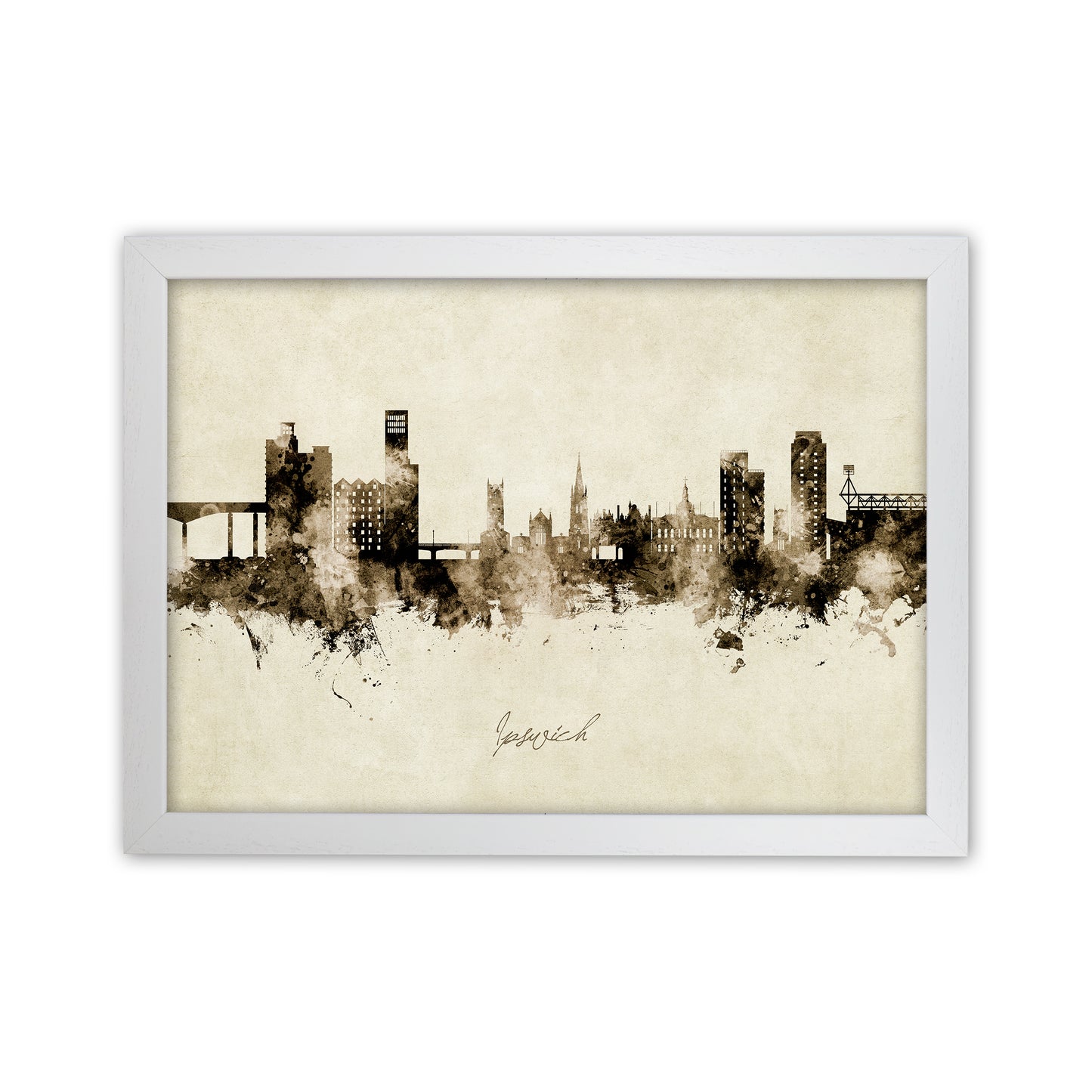 Ipswich England Skyline Vintage Art Print by Michael Tompsett White Grain