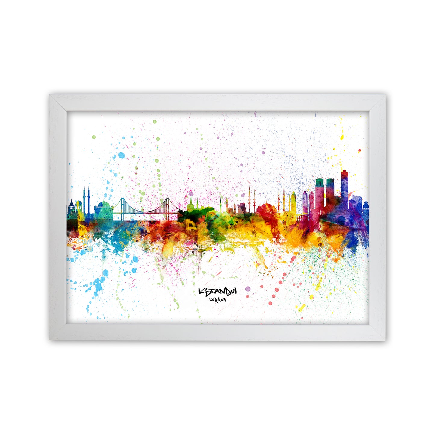 Istanbul Turkey Skyline Splash Art Print by Michael Tompsett White Grain