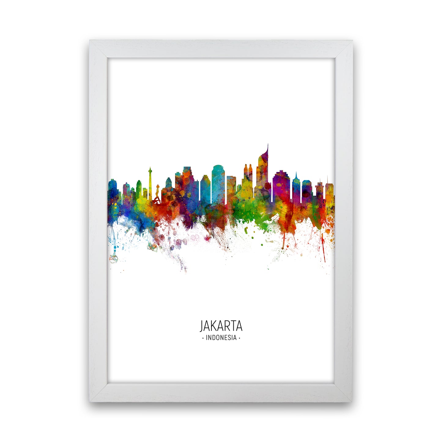 Jakarta Indonesia Skyline Portrait Art Print by Michael Tompsett White Grain