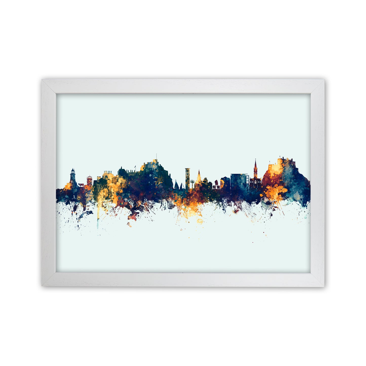 Jersey Channel Islands Skyline Blue Orange Art Print by Michael Tompsett White Grain