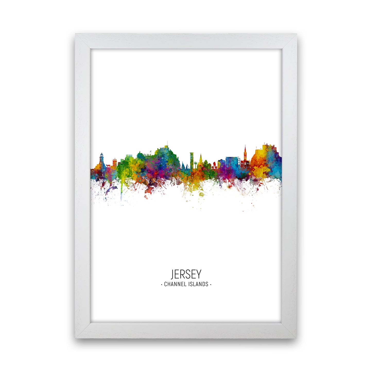 Jersey Channel Islands Skyline Portrait Art Print by Michael Tompsett White Grain