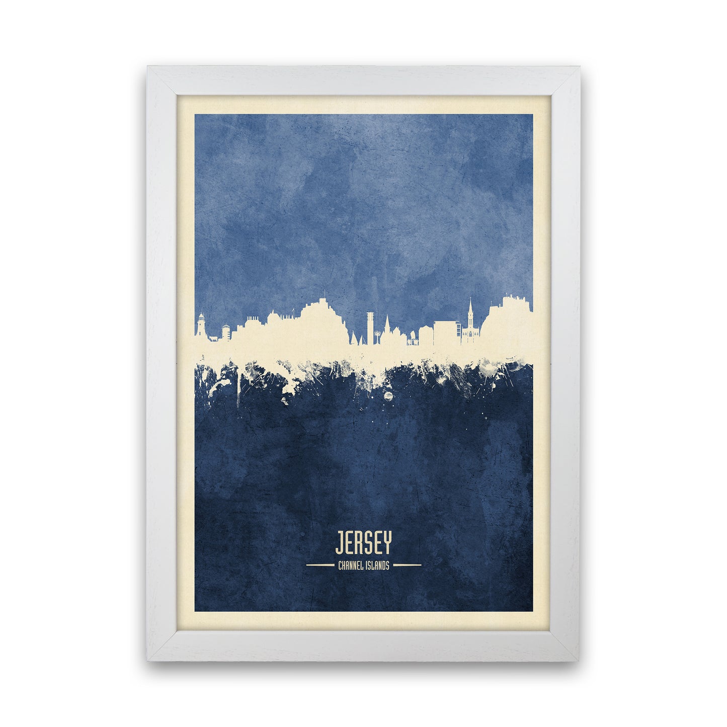 Jersey Channel Islands Skyline Portrait Navy Art Print by Michael Tompsett White Grain