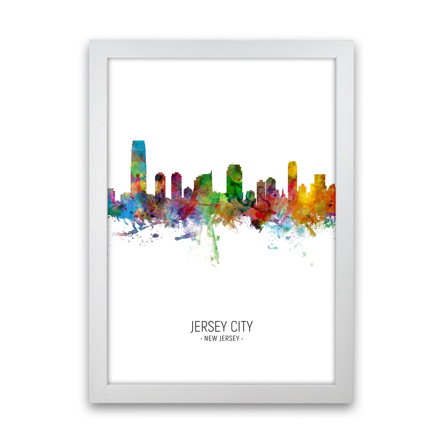 Jersey City New Jersey Skyline Portrait Art Print by Michael Tompsett White Grain