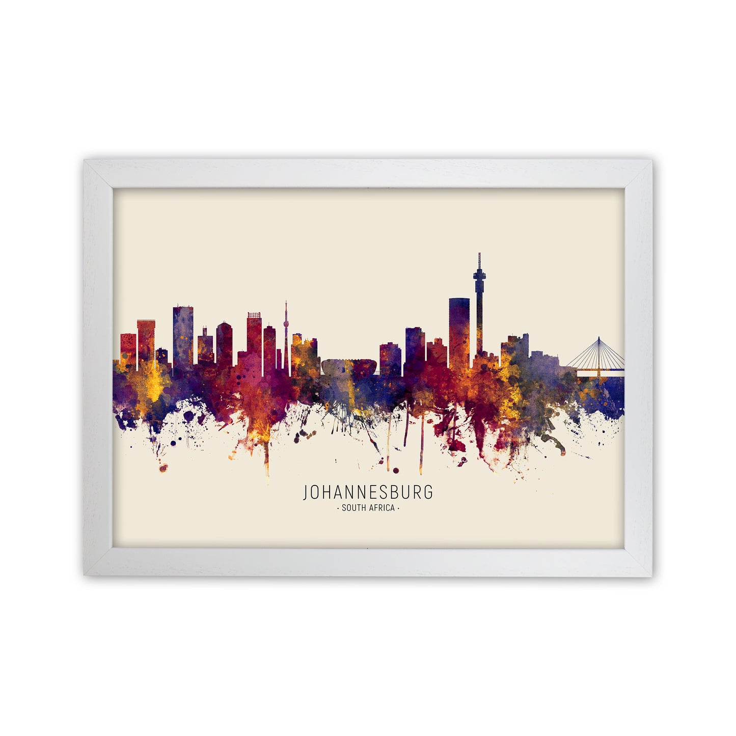 Johannesburg South Africa Skyline Autumn City Name Art Print by Michael Tompsett White Grain