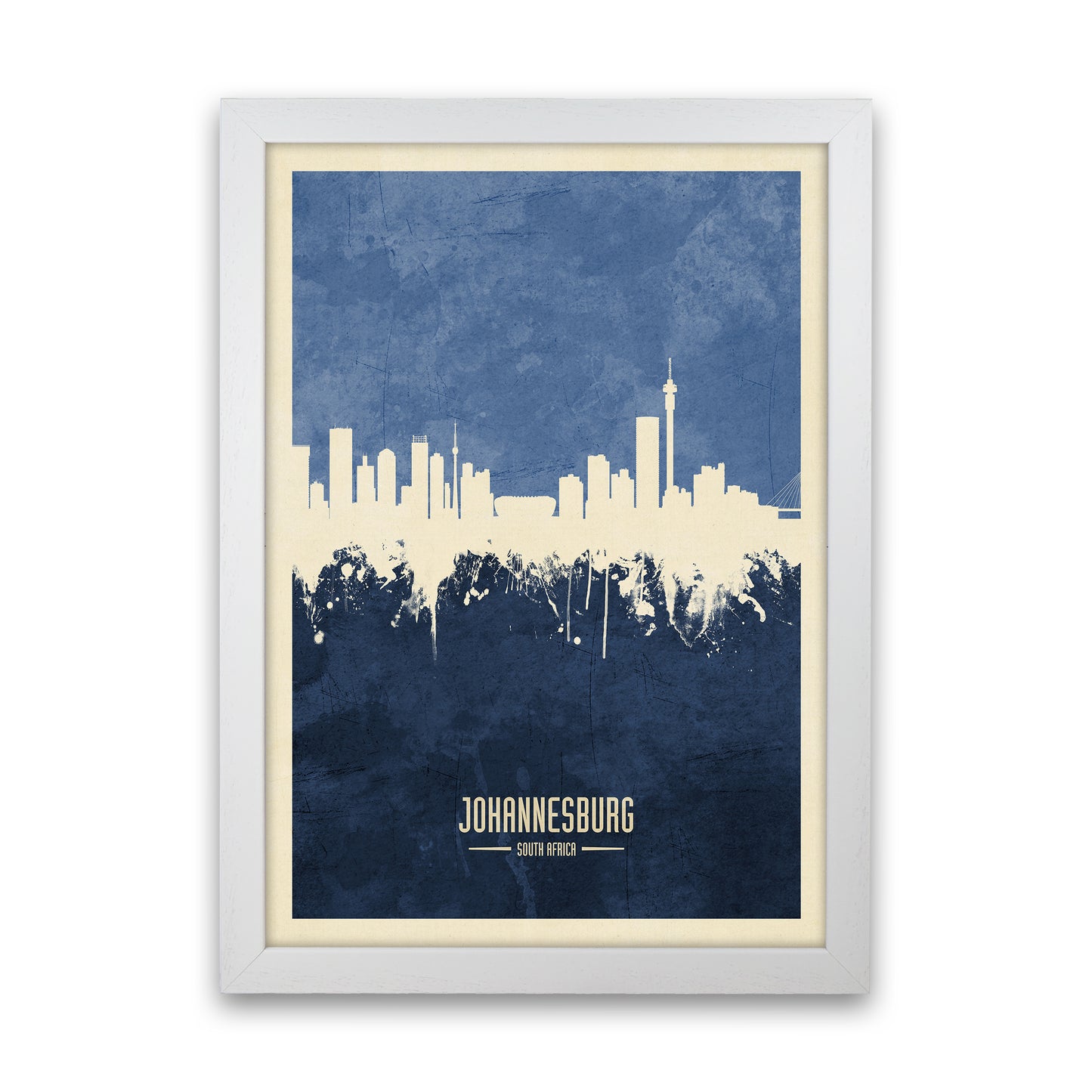 Johannesburg South Africa Skyline Portrait Navy Art Print by Michael Tompsett White Grain