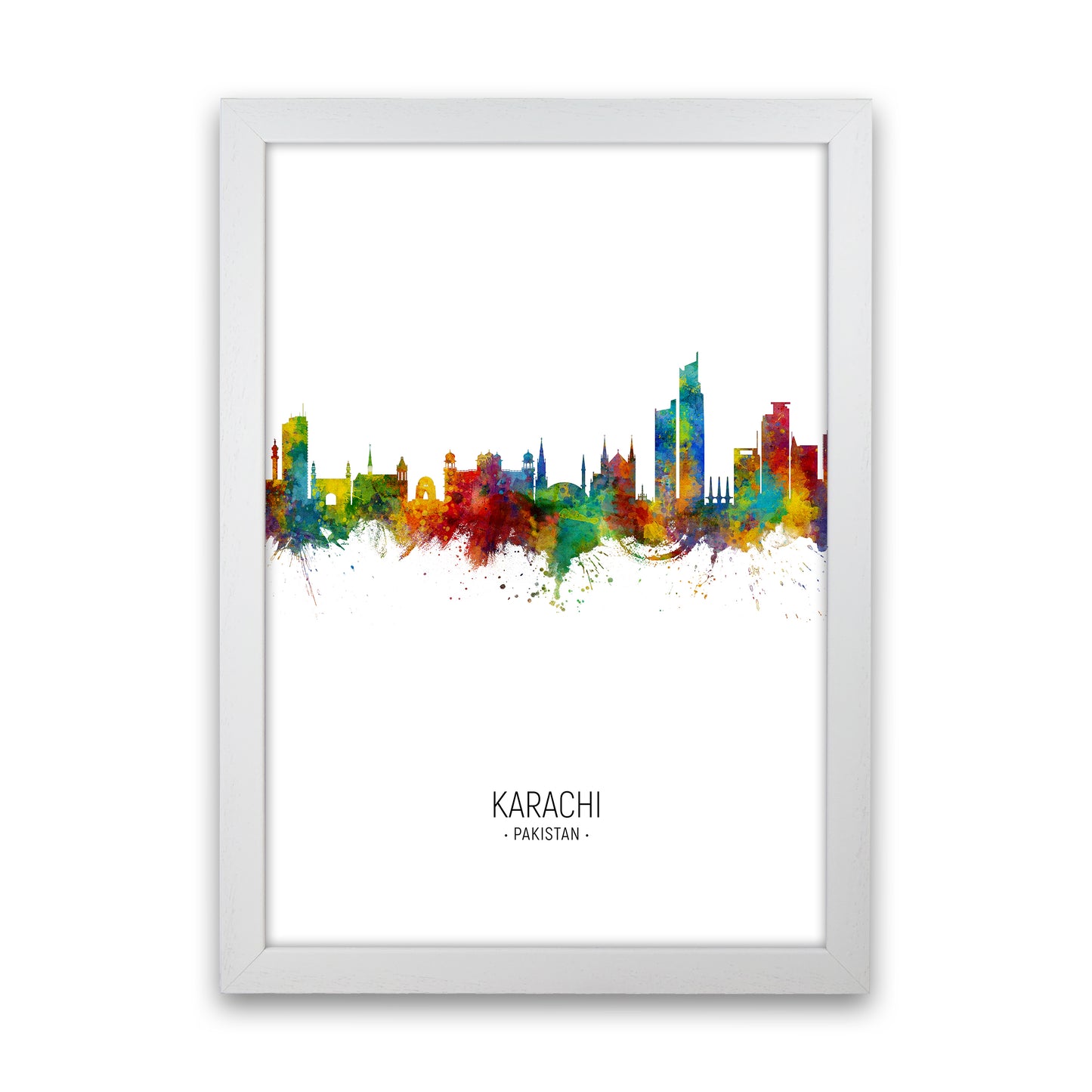 Karachi Pakistan Skyline Portrait Art Print by Michael Tompsett White Grain