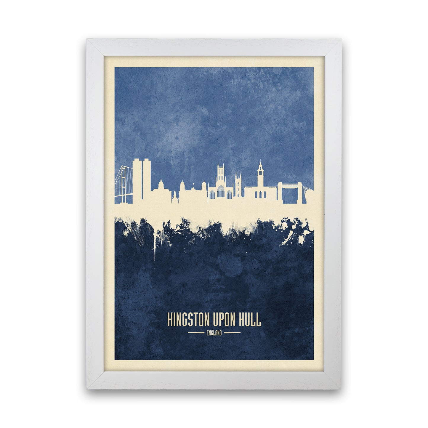 Kingston Upon Hull England Skyline Portrait Navy Art Print by Michael Tompsett White Grain