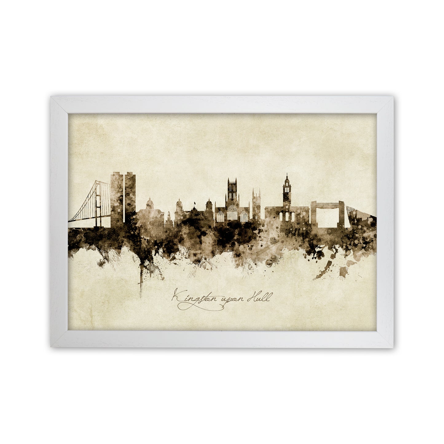 Kingston Upon Hull England Skyline Vintage Art Print by Michael Tompsett White Grain